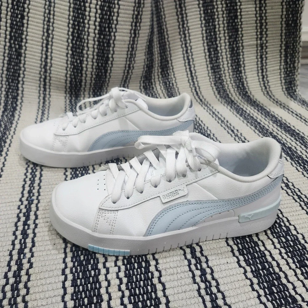 Puma Jada Womens White Light Blue Leather Platform Sneakers Low Top Shoes size 8